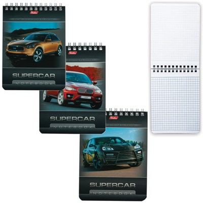 Блокнот МАЛЫЙ ФОРМАТ А6 110х145 мм, 40 л., гребень, лакированная обложка, клетка, HATBER, "Машины", 40Б6B1гр, В12284 121474