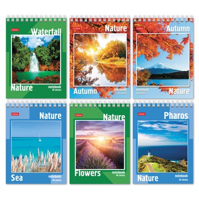 Блокнот МАЛЫЙ ФОРМАТ А6 110х145 мм, 40 л., гребень, лакированная обложка, клетка, HATBER, "Пейзажи", 40Б6B1гр, В12307 121467