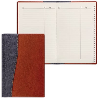 Телефонная книжка А5 (136х202 мм), BRAUBERG "Cayman", комбинированная гладкая и кожа крокодила, 96 л., вырубной алфавит, 125129 125129