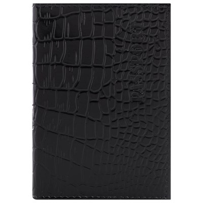Обложка для паспорта натуральная кожа крокодил, "PASSPORT", черная, BRAUBERG, 237185 237185