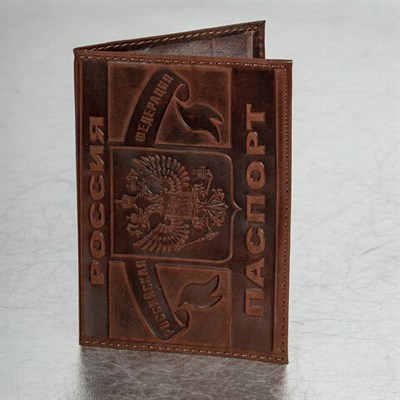 Обложка для паспорта натуральная кожа краст, герб РФ + "ПАСПОРТ РОССИЯ", коньяк, BRAUBERG, 238210 238210