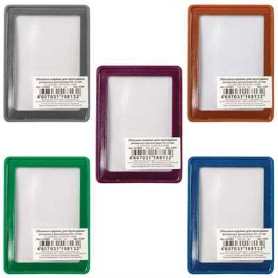 Обложка-карман для проездных документов, карт, пропусков, 92х69 мм, прозрачная, ПВХ, в цветной рамке, ассорти, ДПС, 2204 235883