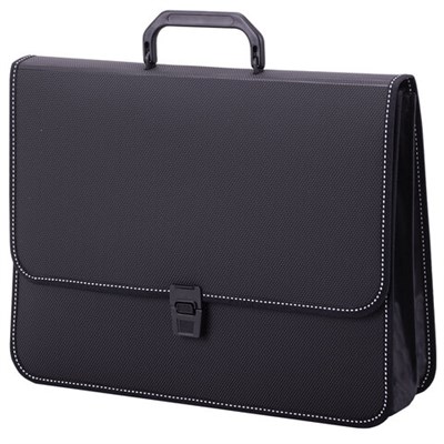 Папка-портфель пластиковая BRAUBERG "КОНСУЛ" А4 (370х280х120 мм), 2 отделения, фактура "бисер", черная, 223079 223079