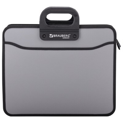 Папка-портфель пластиковая BRAUBERG ПРЕМЬЕР А4 (390х315х120 мм), 3 отделения, фактура "бисер", серая, 223083 223083