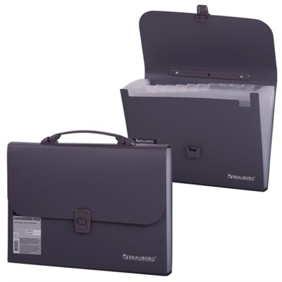 Папка-портфель пластиковая BRAUBERG А4 (327х254х30 мм), 13 отделений, серая, 221438 221438