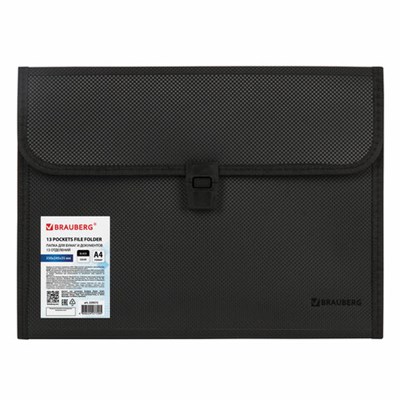 Папка для бумаг и документов с замком и 13 отделениями BRAUBERG "HIT", А4, пластик, черная, 229572 229572