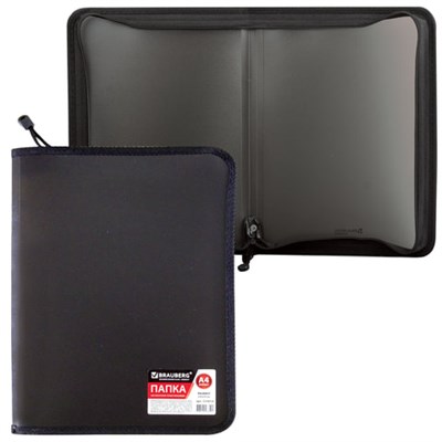 Папка на молнии пластиковая BRAUBERG "Стандарт", стандартная фактура, А4, 325х230 мм, матовая, черная, 224058 224058