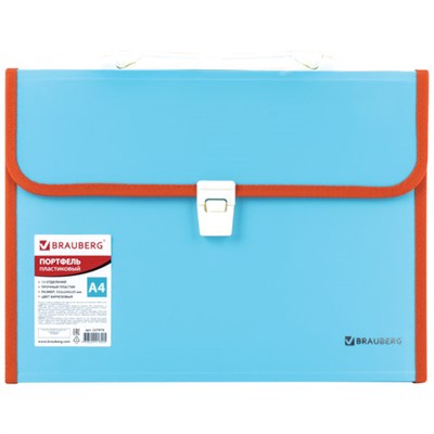 Папка-портфель пластиковая BRAUBERG "JOY", А4 (330х245х35 мм), 13 отделений, с окантовкой, бирюзовая, 227976 227976