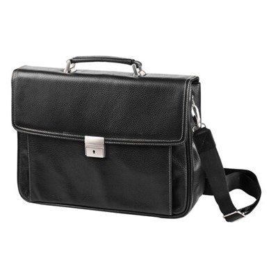 Портфель из натуральной кожи, 38х27х12 см, 2 отделения, замок с ключом, черный, 2-237 240365