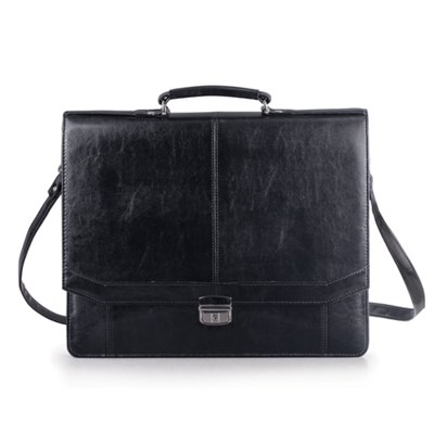 Портфель "Бизнес", 41х34х10 см, искусственная кожа, 3 отделения, замок с ключом, черный, 309 240001