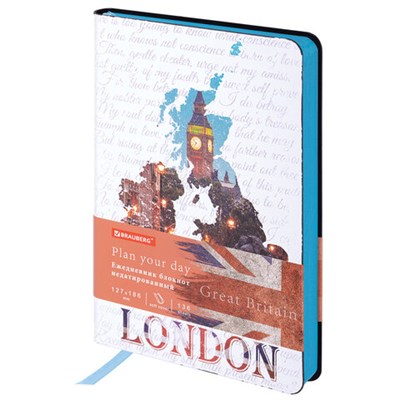 Ежедневник недатированный B6 (127х186 мм), BRAUBERG VISTA, под кожу, гибкий, 136 л., "Great Britain", 112108 112108