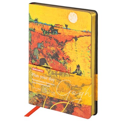 Ежедневник недатированный B6 (127х186 мм), BRAUBERG VISTA, под кожу, гибкий, срез фольга, 136 л., "Van Gogh", 112102 112102