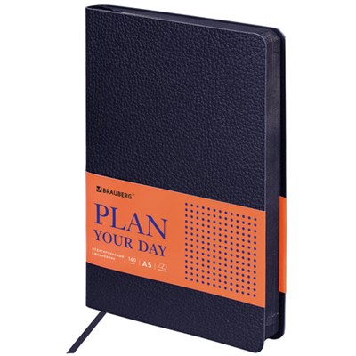 Ежедневник недатированный А5 (138х213 мм) BRAUBERG "Stylish", кожзам, гибкий, 160 л., темно-синий, 126223 126223