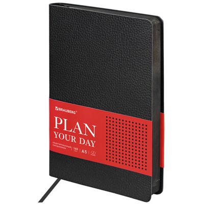 Ежедневник недатированный А5 (138х213 мм) BRAUBERG "Stylish", кожзам, гибкий, 160 л., черный, 126224 126224