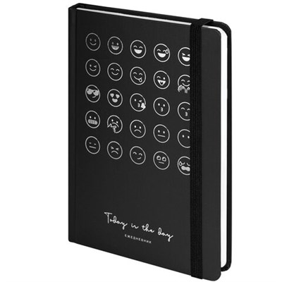 Ежедневник недатированный с резинкой А5 (145х203 мм), BRAUBERG, твердый, фольга, 128 л., "Emoji", 114567 114567