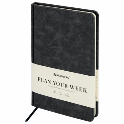 Еженедельник недатированный А5 145х215 мм BRAUBERG "Status", под кожу, 64 л., черный, 113370 113370