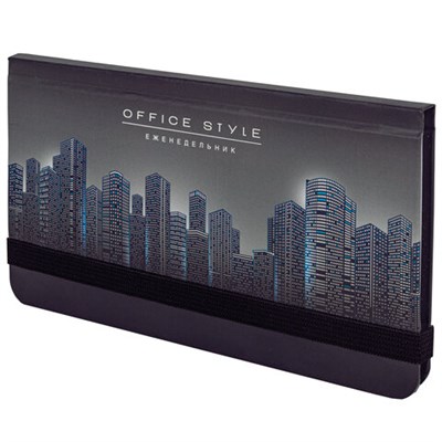 Еженедельник недатированный с резинкой (171х93 мм), BRAUBERG, твердый, УФ-ЛАК, 64 л., "Night City", 114575 114575