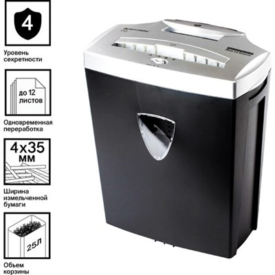 Уничтожитель (шредер) BRAUBERG S12, 4 уровень секретности, фрагменты 4х35 мм, 12 листов, корзина 25 литров, 531774 531774