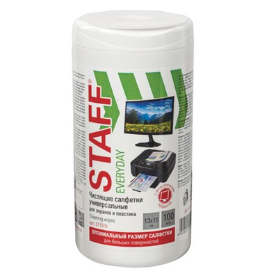 Салфетки для экранов всех типов и пластика универсальные STAFF "EVERYDAY", туба 100 шт., влажные, 511518 511518