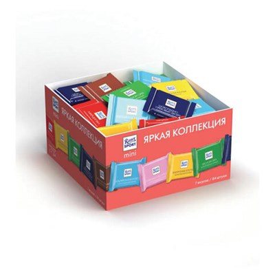 Шоколад порционный RITTER SPORT, набор 7 вкусов, 84 плитки по 16,7 г, R 484C 620440