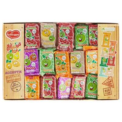 Пастила ПАСТИЛУШКА ассорти, натуральная, фруктовая, БЕЗ САХАРА, 800 г, коробка с окном 622291