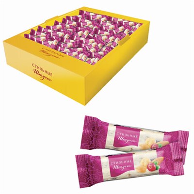 Конфеты СТИЛЬНЫЕ ШТУЧКИ нуга с клюквой и орехами, гофрокороб 2 кг, 2488 621957
