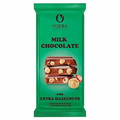 Шоколад O'ZERA "Milk & Extra Hazelnut" молочный, с цельным фундуком, 90 г, ПШ526 622640