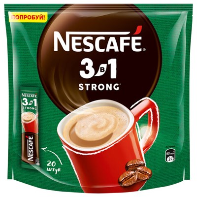 Кофе растворимый порционный NESCAFE "3 в 1 Крепкий", КОМПЛЕКТ 20 пакетиков по 14,5 г, 12460873 621751