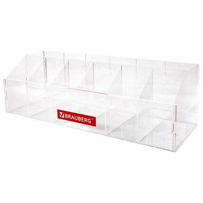Подставка под письменные принадлежности BRAUBERG, 12 отделений, 15х47х16 см, оргстекло, 505924 505924