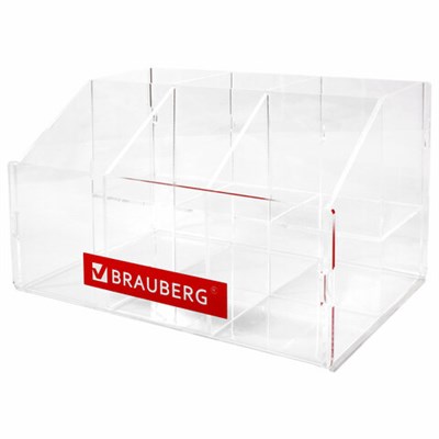 Подставка под письменные принадлежности BRAUBERG, 6 отделений, 15х24х16 см, оргстекло, 505923 505923