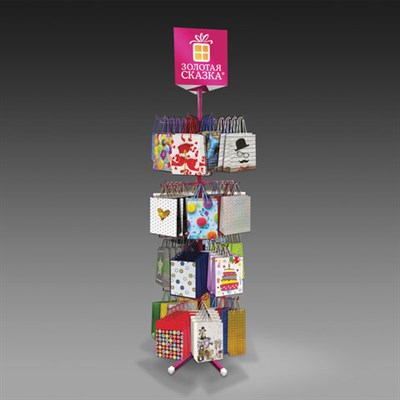 Стойка для пакетов напольная ЗОЛОТАЯ СКАЗКА, 212х60 см, 4 вращающихся ряда, 30 крючков, 504997 504997