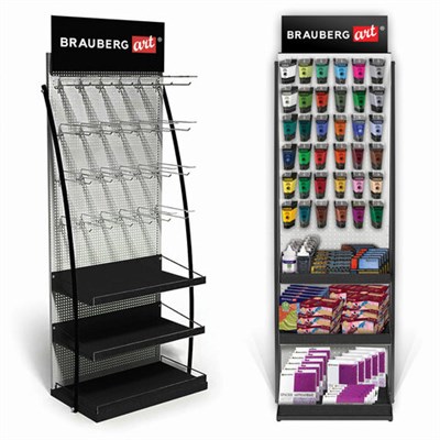 Стойка для размещения товара напольная BRAUBERG ART, 2050x600x500 мм, 35 крючков, 3 полки, металл, 504875 504875