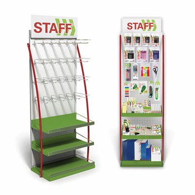 Стойка для размещения товара напольная STAFF, 2050x600x500 мм, 25 крючков, 3 полки, металл, 504876 504876