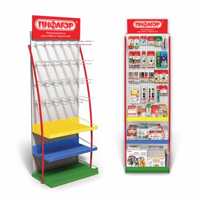 Стойка для размещения товара напольная ПИФАГОР, 2050x600x500 мм, 25 крючков, 3 полки, металл, 504878 504878