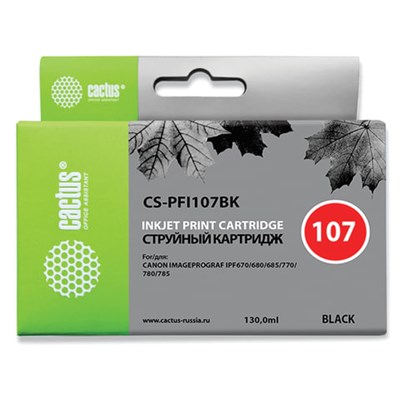 Картридж струйный CACTUS (CS-PFI107BK) для CANON PF680/685/780/785, черный 362787