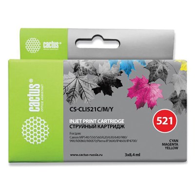Картридж струйный CACTUS (CS-CLI521C/M/Y) для CANON Pixma MP540/630/980, комплект 3 цвета 362027