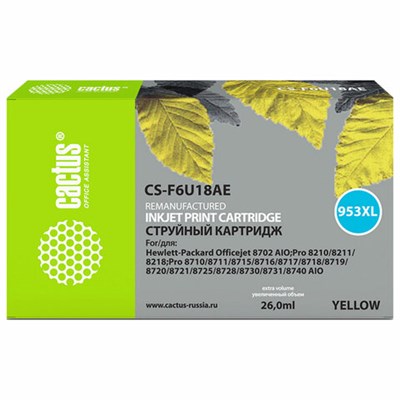 Картридж струйный CACTUS (CS-F6U18AE) для HP OfficeJet Pro 7740/8210/8218/8710/8715, желтый 364182