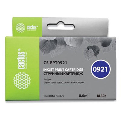 Картридж струйный CACTUS (CS-EPT0921) для EPSON Stylus C91/CX4300/T26/T27/TX106, черный 361944