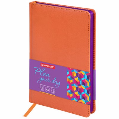 Ежедневник недатированный А5 138х213 мм BRAUBERG "Rainbow" под кожу, 136 л., оранжевый, 111668 111668