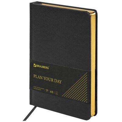 Ежедневник недатированный А5, 138х213 мм, BRAUBERG "Iguana" под кожу, 160 л., черный, 125089 125089