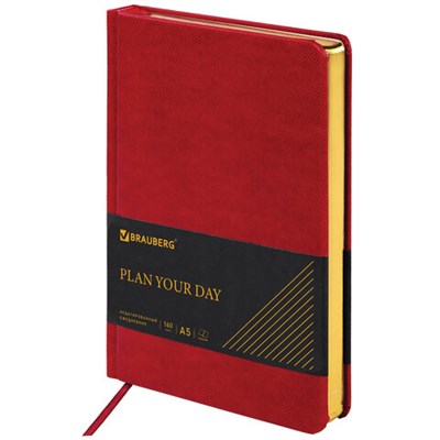 Ежедневник недатированный А5 138х213 мм BRAUBERG "Iguana" под кожу, 160 л., красный, 125092 125092
