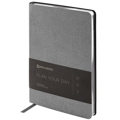Ежедневник недатированный А5 138х213 мм BRAUBERG "Metallic", под кожу, 136 л., гибкий, серебряный, 113377 113377