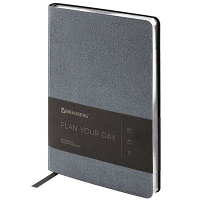 Ежедневник недатированный А5 138х213 мм BRAUBERG "Metallic", под кожу, 136 л., гибкий, графитовый, 113375 113375