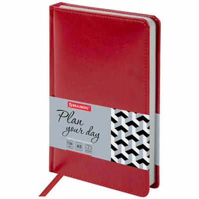 Ежедневник недатированный А5 138х213 мм BRAUBERG "Rainbow" под кожу, 136 л., красный, 111667 111667