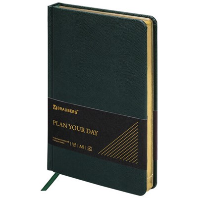 Ежедневник недатированный А5, 138х213 мм, BRAUBERG "Iguana", под кожу, 160 л., тёмно-зеленый, 114457 114457