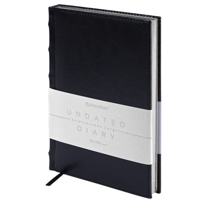 Ежедневник недатированный А5 138х213 мм BRAUBERG "FLAME", под кожу, 160 л., черный, серебряный срез, 113425 113425