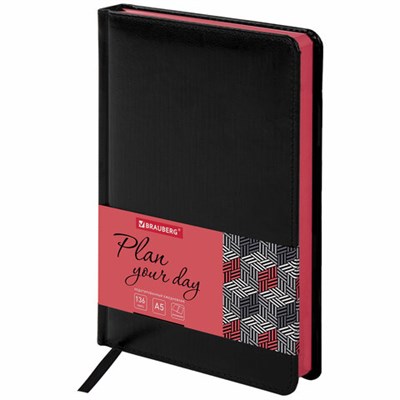 Ежедневник недатированный А5 138x213 мм BRAUBERG "Rainbow", под кожу, 136 л., черный/красный, 113498 113498