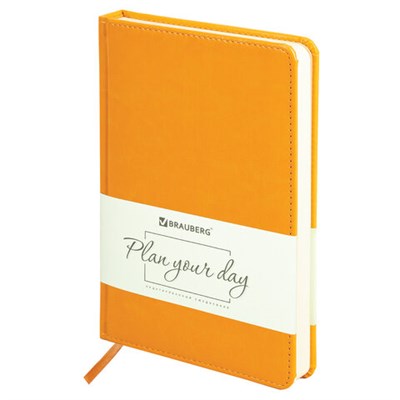 Ежедневник недатированный А5 138х213 мм BRAUBERG "Imperial" под кожу, 160 л., оранжевый, 111856 111856