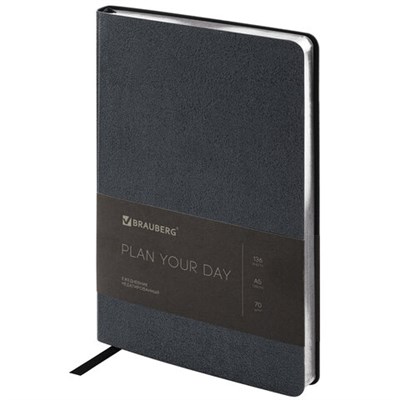 Ежедневник недатированный А5 138х213 мм BRAUBERG "Metallic", под кожу, 136 л., гибкий, черный, 113374 113374