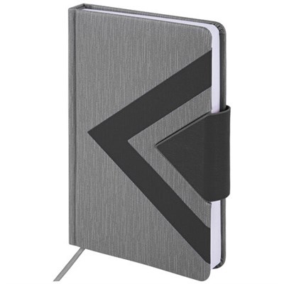 Ежедневник недатированный А5 138x213 мм BRAUBERG "Waves" под кожу, застежка 160 л., черный/серый, 111875 111875